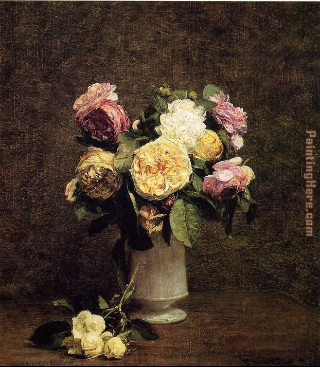 Roses in a White Porcelin Vase painting - Henri Fantin-Latour Roses in a White Porcelin Vase art painting